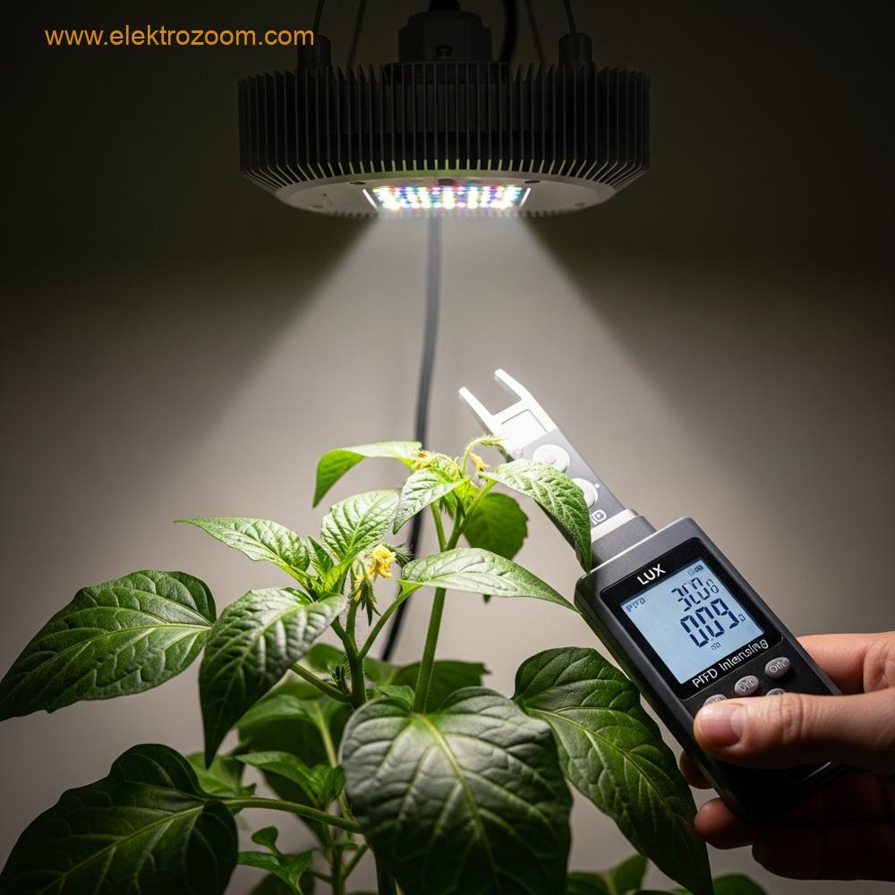 Dijital lüks metre ile bitki yaprakları üzerindeki ışık yoğunluğunun ölçülmesi.