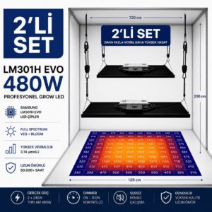 Samsung LM301H EVO 480W Dual Quantum Board Bitki Yetiştirme Lambası